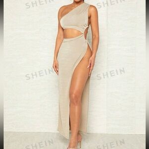 SHEIN One Shoulder Cut Out Waist High Split Dress